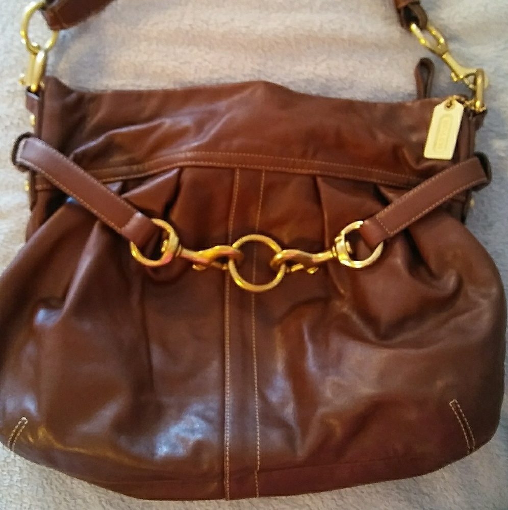 Coach Brown leather Hamptons Pleated belted purse